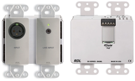 Interface Dante murale bidirectionnelle Mic/Line 2x2 - RDL DDS-BN2ML