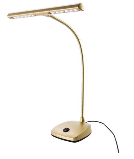Lampe à LEDs pour piano avec flexible et embase lourde - or
