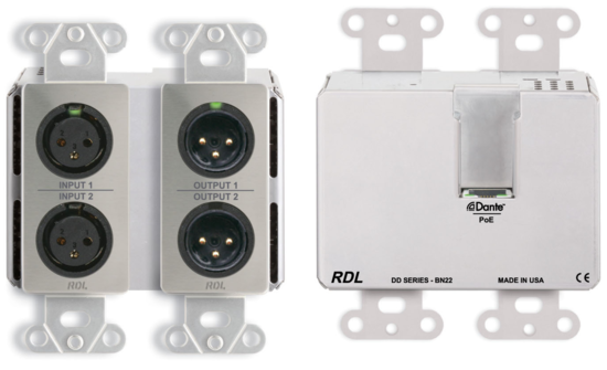 Interface Dante murale bidirectionnelle Mic/Line 2x2 Silver DDS-BN22