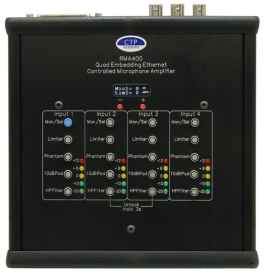 Quad. preampli micro sortie SDI, Ethernet, alim. 12V founie, CTP