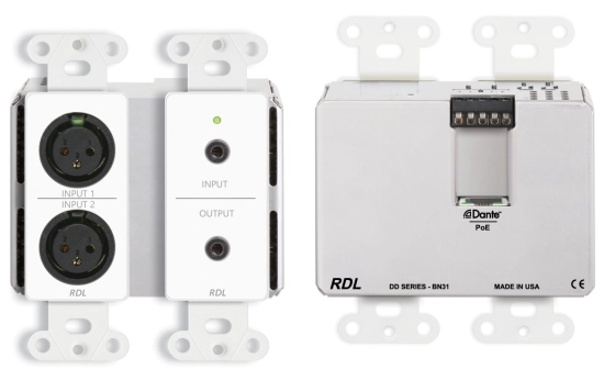 Interface Dante murale bidirectionnelle Mic/Line 4x2 blanche DD-BN31