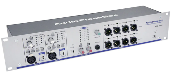 Boitier de presse rackable 2xIn/8xOut XLR/4xLink, Alim redon, APB