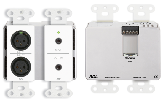 Interface Dante murale bidirectionnelle Mic/Line 4x2 blanche DD-BN31