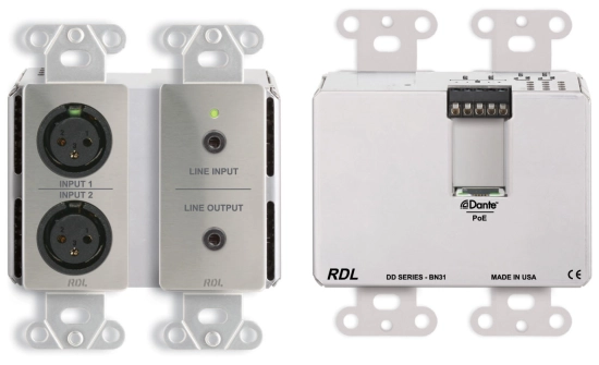 Interface Dante murale bidirectionnelle Mic/Line 4x2 - RDL DDS-BN31