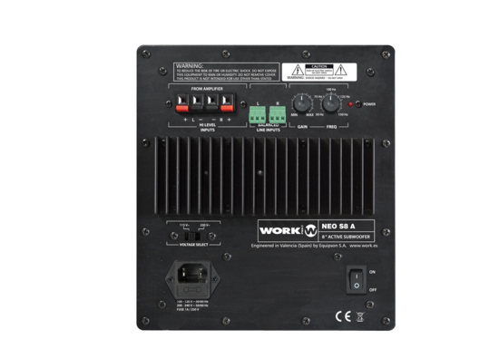 Sub amplifié 8 58W, 2 entrées ligne sym. ou HP - Noir