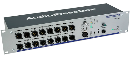 Boitier de presse actif rackable 1xIn/16xOut XLR, AudioPressBox