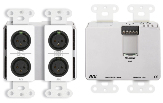 Interface Dante murale bidirectionnelle Mic/Line 4x2 RDL DD-BN40