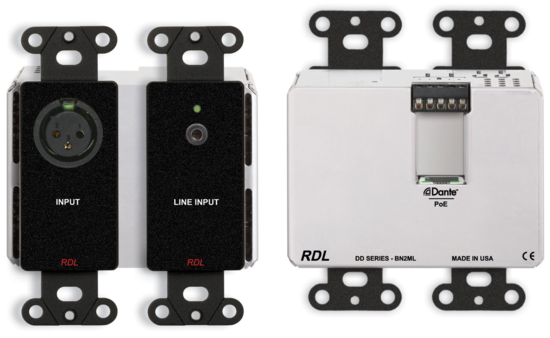 Interface Dante murale bidirectionnelle Mic/Line 2x2 noire DDB-BN2ML
