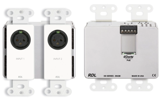 Interface Dante murale bidirectionnelle Mic/Line 2x2 BlancRDL DD-BN2M