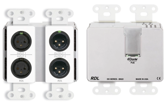 Interface Dante murale bidirectionnelle Mic/Line 2x2 blanche DD-BN22