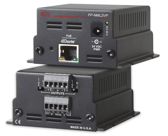 Interface Dante vers 2 canaux VCA micro-ligne - RDL FP-NML2VP PoE