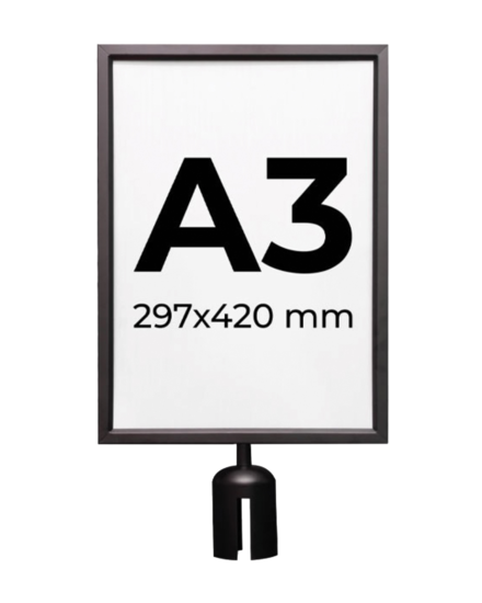 Panneau d'information noir A3 V.  pour potelet à cordon ou sangle