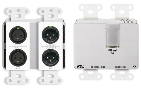 Interface Dante murale bidirectionnelle Mic/Line 2x2 blanche DD-BN22