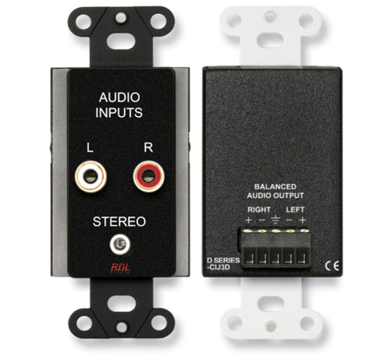 Plaque 1 module gris, IN  2 x RCA, 1 mini jack - OUT mono symétrique