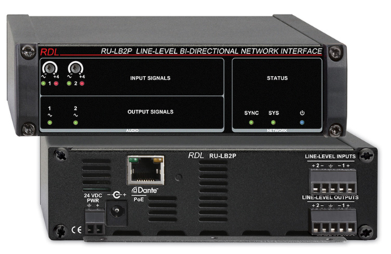 Interface bidirect. réseau Dante-audio niv. Ligne, PoE - RDL RU-LB2P