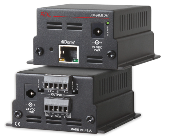 Interface Dante vers 2 canaux VCA micro ou ligne - RDL FP-NML2V.
