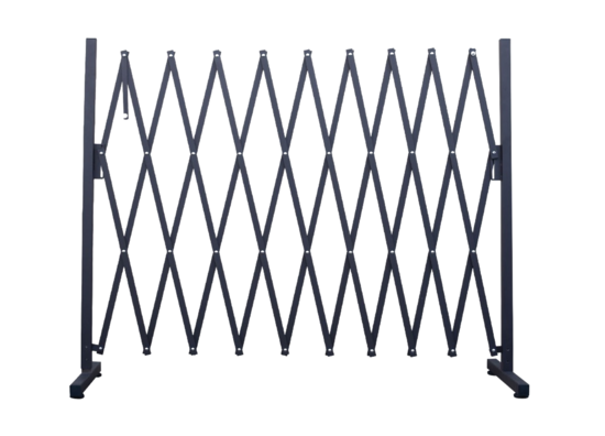 Barrière extensible noire de 0,28 à 2,8 m. Hauteur 96 cm.