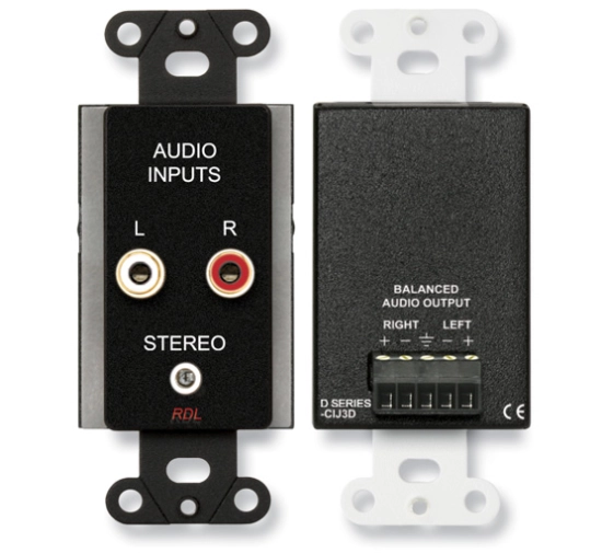 Plaque 1 module gris, IN  2 x RCA, 1 mini jack - OUT mono symétrique