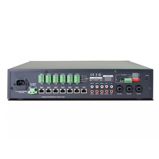 Amplificateur/mixeur 6 zones 6 x 60W 4 Ohms/100V, USB / SD / BT / FM