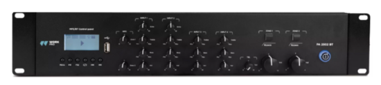 Mélangeur amplifié 2x250 W  / 4Ohms-70-100V, 4 mic/line, BT, 2 zones