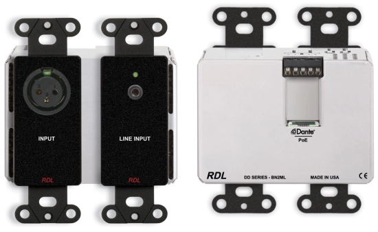 Interface Dante murale bidirectionnelle Mic/Line 2x2 noire DDB-BN2ML