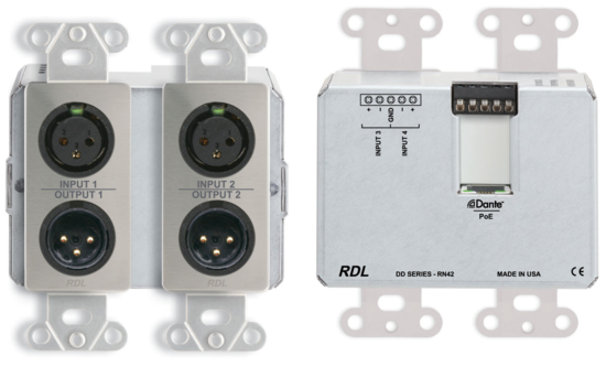 Interface Dante murale bidirectionnelle Mic/Line 4x2 RDL DD-RN42