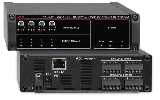 Interface bidirect. réseau Dante-audio niv. Ligne, PoE - RDL RU-LB4P