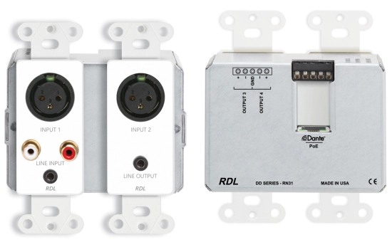 Interface Dante bidirectionnelle, 4x4, In:RCA/XLR, In-Out:mini-jack