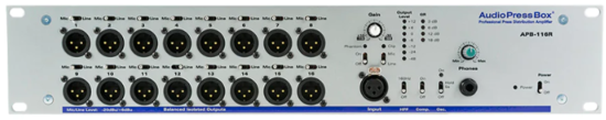 Boitier de presse actif rackable 1xIn/16xOut XLR, AudioPressBox