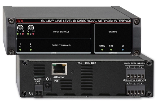Interface bidirect. réseau Dante-audio niv. Ligne, PoE - RDL RU-LB2P