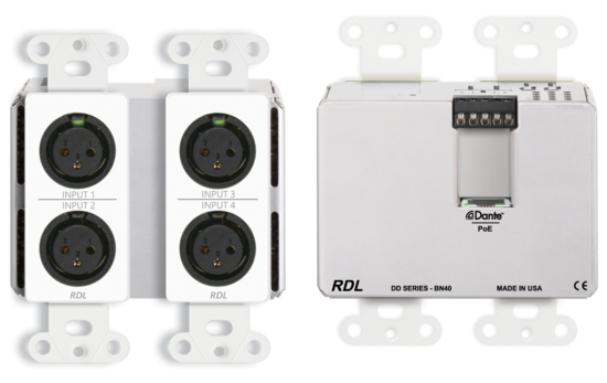 Interface Dante murale bidirectionnelle Mic/Line 4x2 RDL DD-BN40