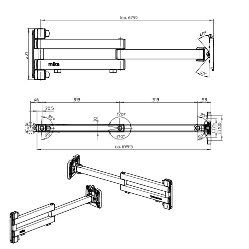 Monitor Arm XL aluminum Range 705mm BLACK