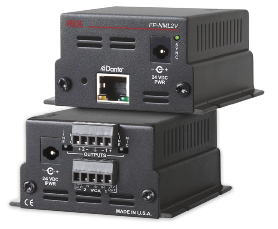 Interface Dante vers 2 canaux VCA micro ou ligne - RDL FP-NML2V.