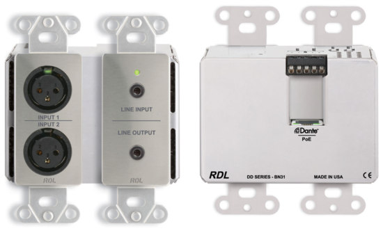 Interface Dante murale bidirectionnelle Mic/Line 4x2 - RDL DDS-BN31
