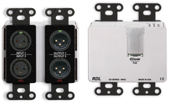 Interface Dante murale bidirectionnelle Mic/Line 2x2 noire DDB-BN22