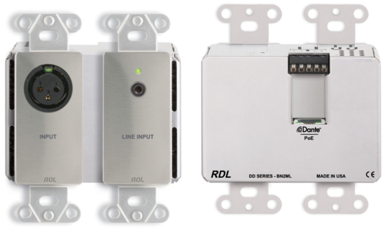 Interface Dante murale bidirectionnelle Mic/Line 2x2 - RDL DDS-BN2ML