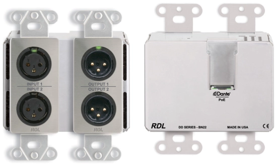 Interface Dante murale bidirectionnelle Mic/Line 2x2 Silver DDS-BN22