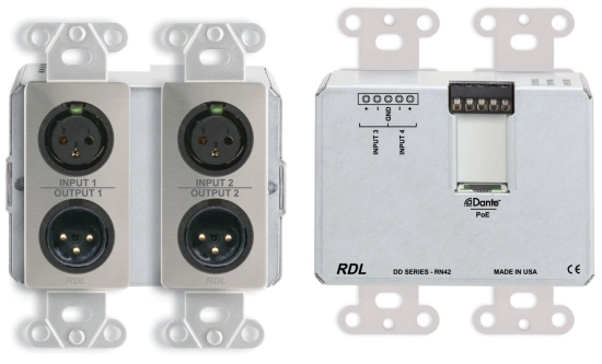 Interface Dante murale bidirectionnelle Mic/Line 4x2 RDL DD-RN42