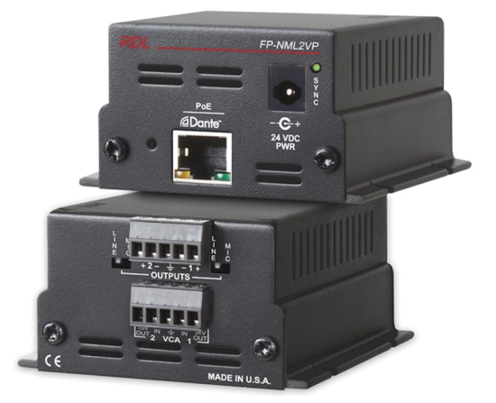 Interface Dante vers 2 canaux VCA micro-ligne - RDL FP-NML2VP PoE