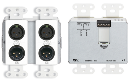 Interface Dante murale bidirectionnelle Mic/Line 4x2 RDL DD-RN42