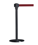 Potelet de signalisation noir avec enrouleur sangle rouge de 2 m.