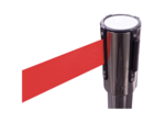 Potelet de signalisation chromé avec enrouleur sangle rouge de 2 m.