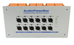 Boitier de presse encast. 1 x In Dante, 12 x Out XLR, AudioPressBox