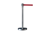 Potelet de signalisation chromé avec enrouleur sangle rouge de 3 m.